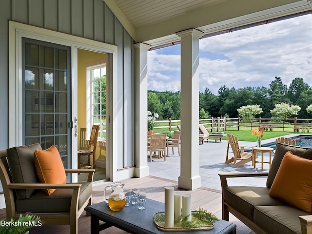 258 Sandisfield Rd, New Marlborough, MA 01230 - view of patio / terrace featuring outdoor lounge area and view of wooded area