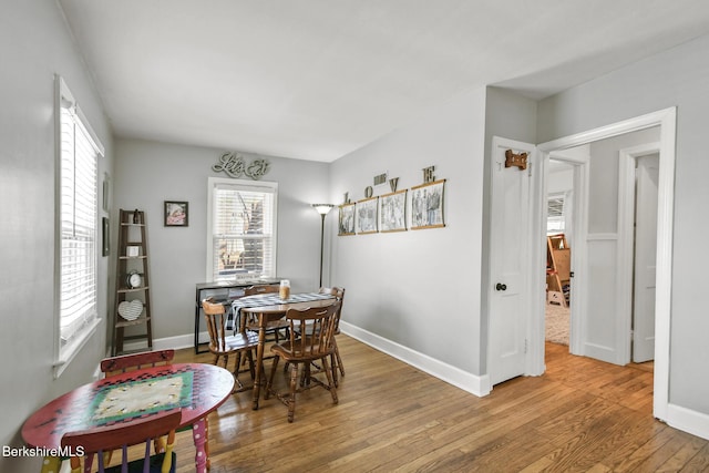 dining room with baseboards and wood finished floors