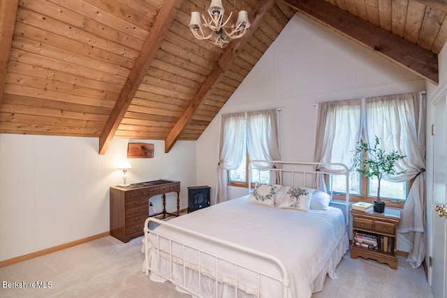 78 Slope Rd, Tolland, MA 01034 - carpeted bedroom featuring a chandelier, wood ceiling, and baseboards