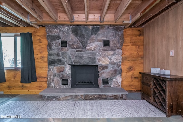 78 Slope Rd, Tolland, MA 01034 - detailed view of a stone fireplace and wood walls
