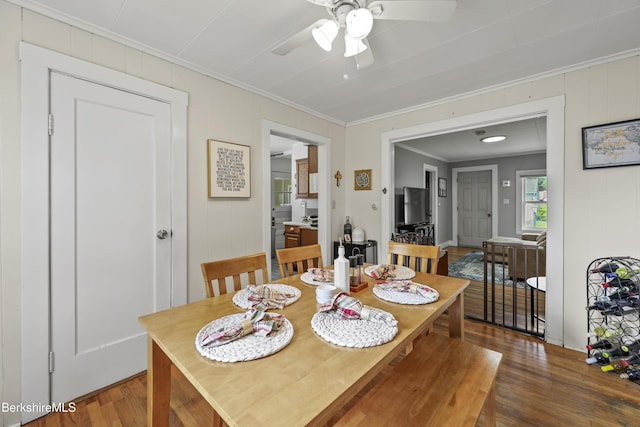 7 Chicopee St, Lanesborough, MA 01237 - dining space with ornamental molding, wood finished floors, and ceiling fan