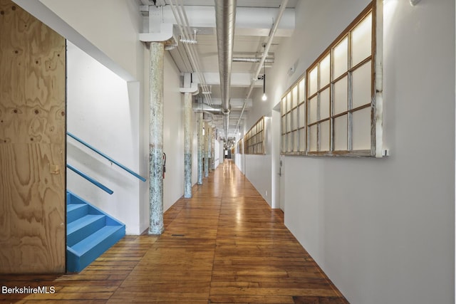 520 State Rd Unit 204, North Adams, MA 01247 - corridor with hardwood / wood-style flooring, stairs, and a high ceiling