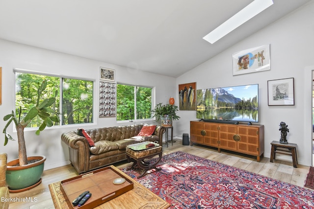 20 E Dugway Rd, Lenox, MA 01240 - living area featuring a skylight, lofted ceiling, and wood finished floors