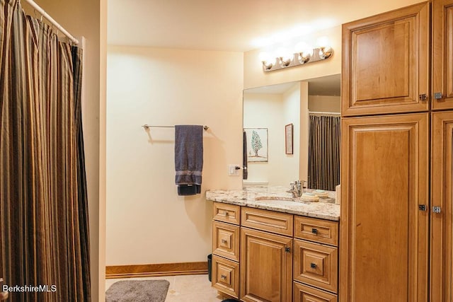116 Brush Hill Rd, Great Barrington, MA 01230 - bathroom featuring tile patterned flooring, vanity, baseboards, and a shower with shower curtain