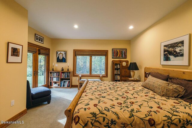 116 Brush Hill Rd, Great Barrington, MA 01230 - bedroom featuring carpet flooring, access to outside, recessed lighting, french doors, and baseboards