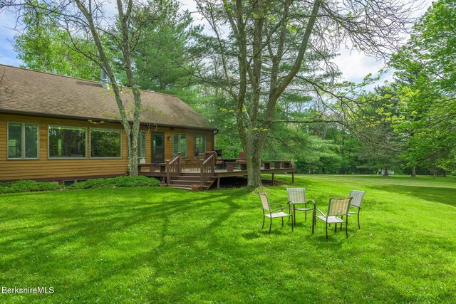 33 Interlaken Rd, Stockbridge, MA 01262 - view of grassy yard with a wooden deck