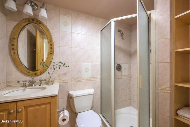 33 Interlaken Rd, Stockbridge, MA 01262 - bathroom with tile walls, vanity, and a shower stall