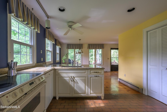 33 Interlaken Rd, Stockbridge, MA 01262 - kitchen featuring white appliances, baseboard heating, plenty of natural light, a ceiling fan, and recessed lighting