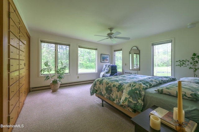 33 Interlaken Rd, Stockbridge, MA 01262 - bedroom with a baseboard heating unit, carpet floors, and ceiling fan