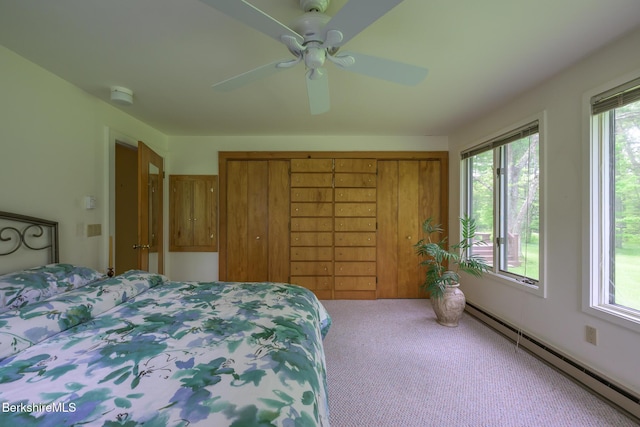 33 Interlaken Rd, Stockbridge, MA 01262 - bedroom featuring baseboard heating, carpet, a ceiling fan, and a closet