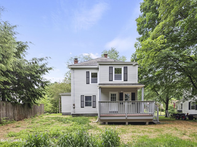 32 Hampshire St, Pittsfield, MA 01201 - back of house featuring a chimney and a wooden deck
