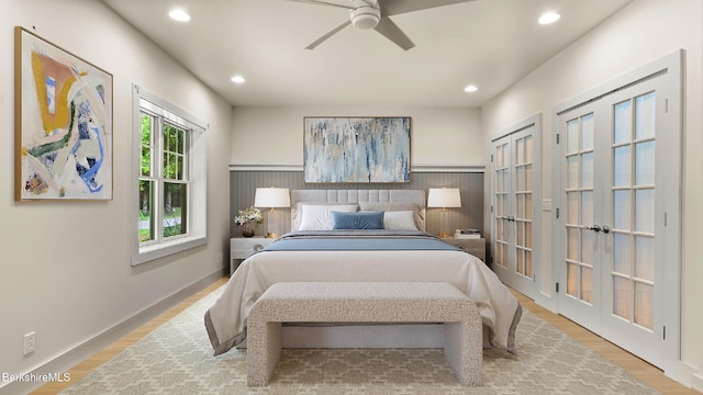 2017 Monterey Rd, Otis, MA 01253 - bedroom with recessed lighting, wood finished floors, french doors, and a ceiling fan