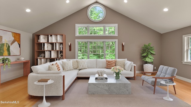 2017 Monterey Rd, Otis, MA 01253 - living area with light wood-style flooring, recessed lighting, and high vaulted ceiling