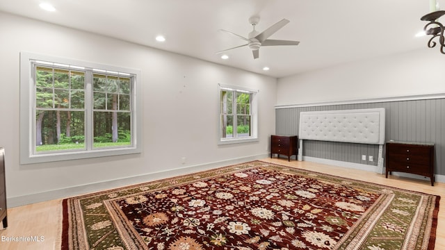 2017 Monterey Rd, Otis, MA 01253 - unfurnished living room with a ceiling fan, wood finished floors, and recessed lighting
