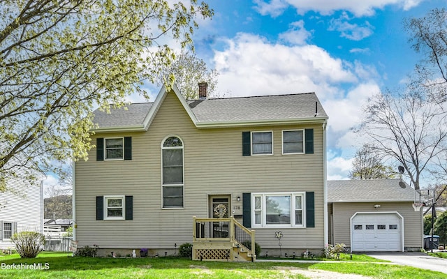 178 Harryel St, Pittsfield, MA 01201 - view of front of property with a garage, a chimney, driveway, and a front lawn