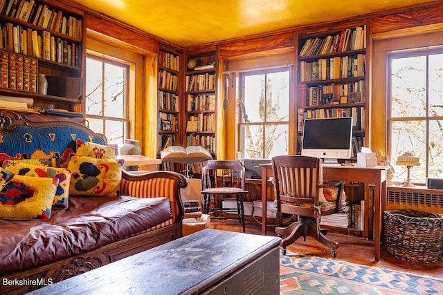 living area featuring plenty of natural light and wood-type flooring