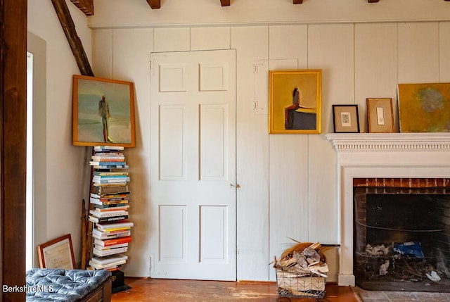 interior details featuring a fireplace