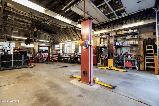 garage featuring a workshop area