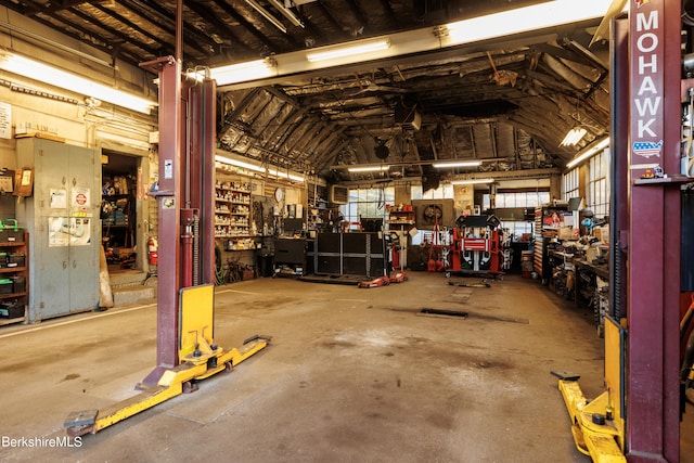 garage featuring a workshop area