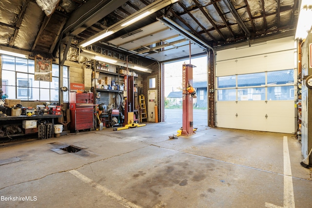 garage featuring a workshop area