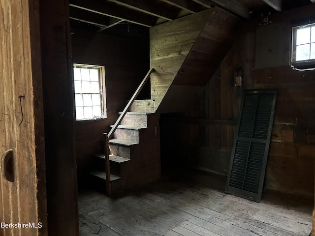 basement featuring light hardwood / wood-style flooring