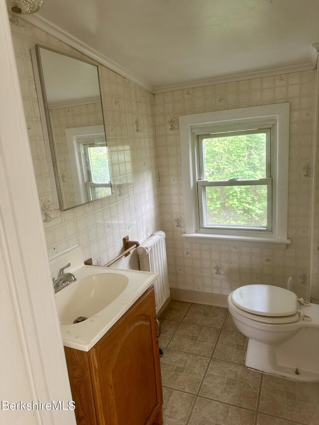 21 Goodrich St, Pittsfield, MA 01201 - bathroom featuring ornamental molding, vanity, toilet, and radiator