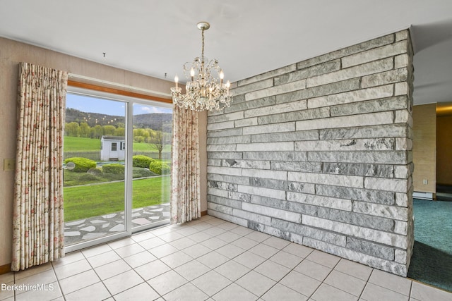 75 E Rd, Adams, MA 01220 - unfurnished dining area featuring tile patterned floors, a baseboard radiator, and a chandelier