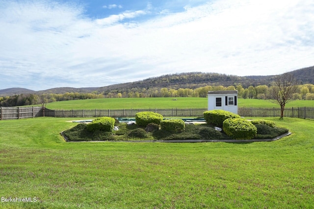 75 E Rd, Adams, MA 01220 - view of yard with an outdoor structure, a storage unit, a view of countryside, and a mountain view