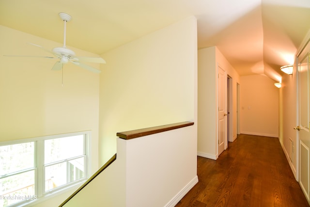 232 Harrington Rd, Otis, MA 01253 - hall featuring an upstairs landing, dark wood-style floors, baseboards, and lofted ceiling