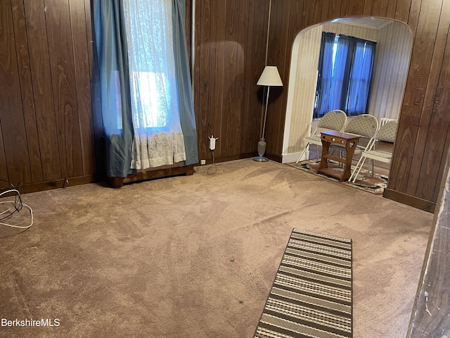 interior space with wooden walls and carpet