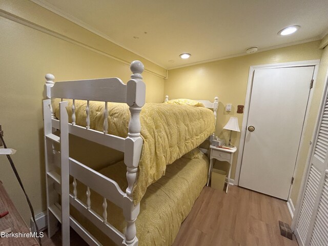 369 Pine Rd, Otis, MA 01253 - bedroom with wood finished floors, crown molding, and recessed lighting