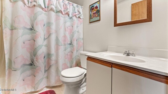 15 Elk Dr, Lee, MA 01238 - full bathroom with vanity, toilet, tile patterned flooring, and curtained shower