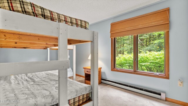 15 Elk Dr, Lee, MA 01238 - bedroom with a baseboard radiator, carpet flooring, a textured ceiling, and baseboards