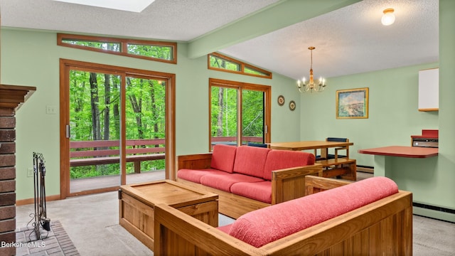 15 Elk Dr, Lee, MA 01238 - living area with light carpet, healthy amount of natural light, a textured ceiling, and a baseboard radiator