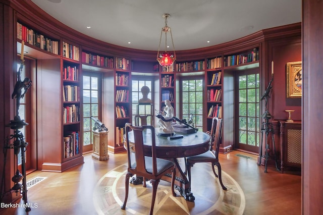 home office featuring light hardwood / wood-style flooring