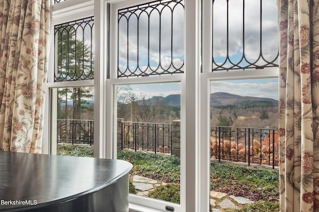 interior space with a mountain view