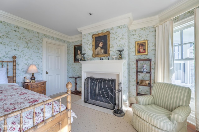 bedroom featuring crown molding