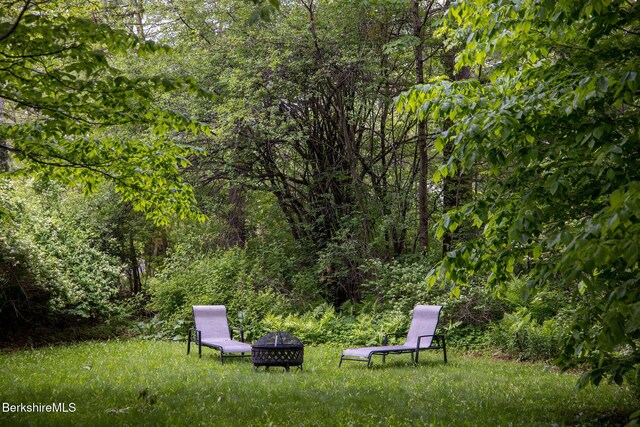 10 Elm Rd, Richmond, MA 01254 - view of yard featuring a wooded view and an outdoor fire pit