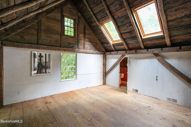 unfinished attic with a skylight