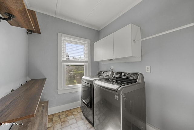 450 E Main St, North Adams, MA 01247 - washroom featuring cabinet space, washer and clothes dryer, and ornamental molding