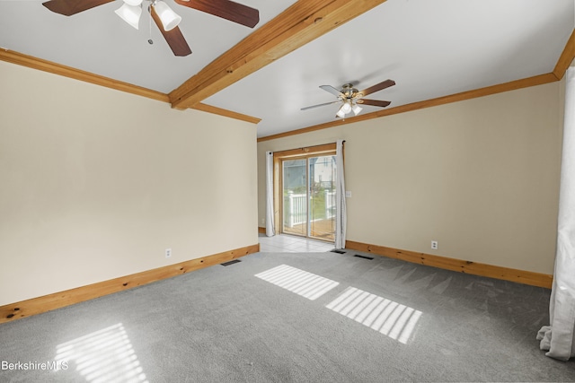 450 E Main St, North Adams, MA 01247 - carpeted spare room with a ceiling fan, crown molding, and beam ceiling