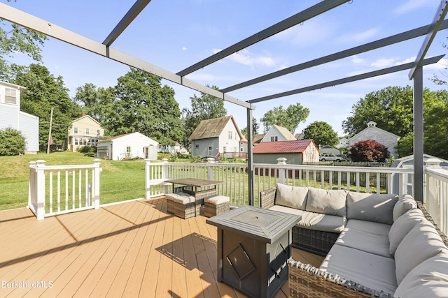 450 E Main St, North Adams, MA 01247 - deck with outdoor lounge area, a residential view, a lawn, and a pergola