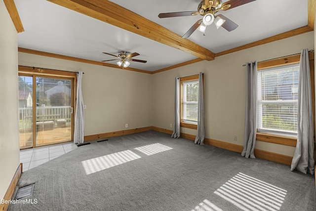 450 E Main St, North Adams, MA 01247 - empty room featuring a ceiling fan, healthy amount of natural light, carpet, and beamed ceiling