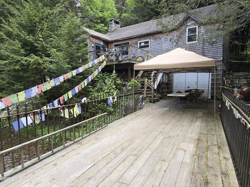 213 Brodie Mountain Rd, Hancock, MA 01237 - wooden deck featuring a gazebo and stairs