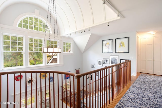 corridor with lofted ceiling