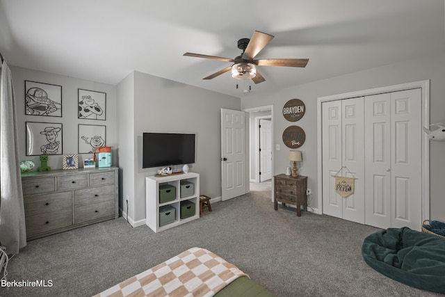 679 Middle Pownal Rd, Pownal, VT 05261 - carpeted bedroom featuring a closet and a ceiling fan
