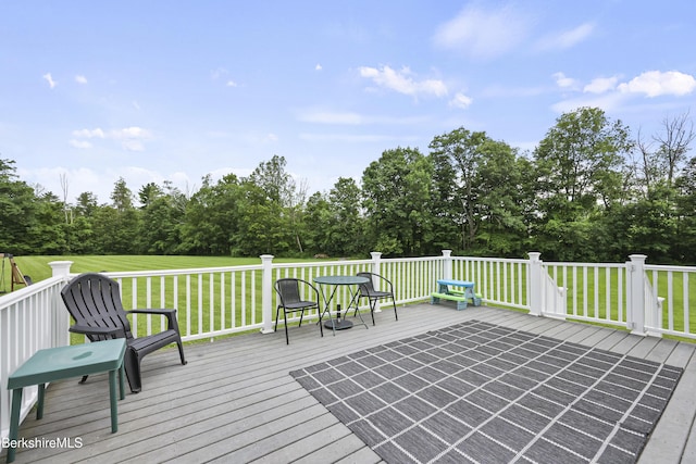 679 Middle Pownal Rd, Pownal, VT 05261 - wooden deck with a yard and view of scattered trees
