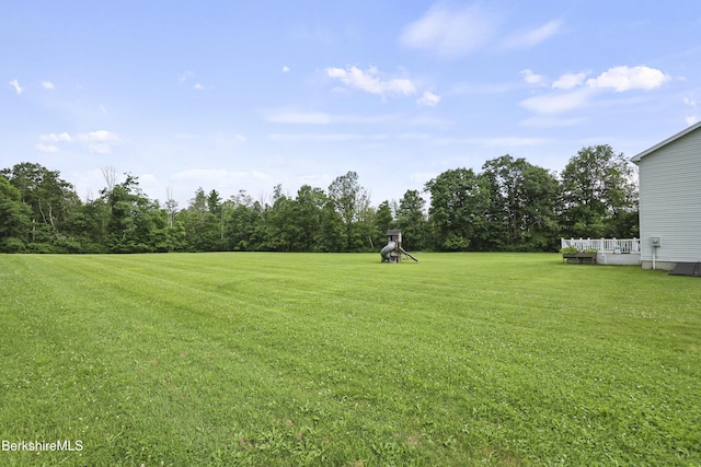 679 Middle Pownal Rd, Pownal, VT 05261 - view of green lawn featuring a wooden deck