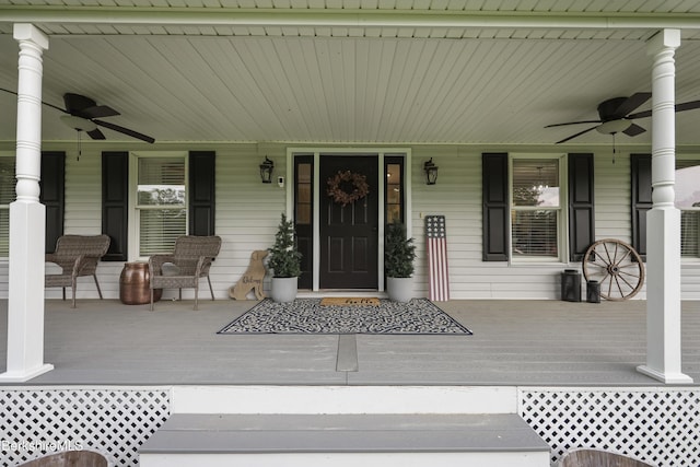 679 Middle Pownal Rd, Pownal, VT 05261 - property entrance with covered porch and a ceiling fan