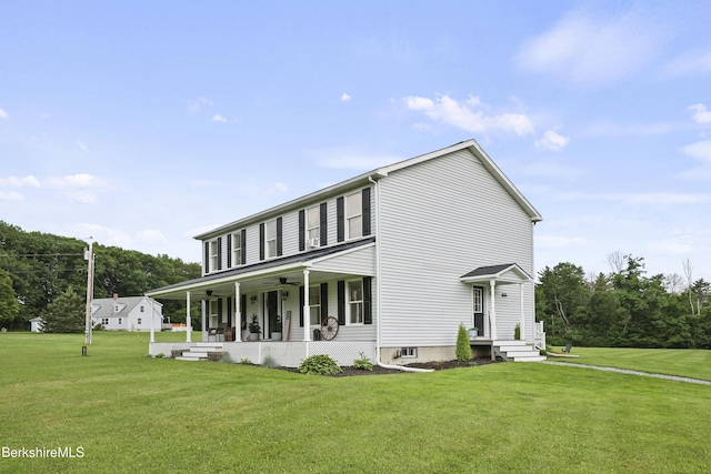 679 Middle Pownal Rd, Pownal, VT 05261 - view of home's exterior featuring covered porch, a yard, and ceiling fan